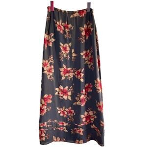 Dana B and Karen 100% Silk Midi Skirt Brown Floral Sz 4 Fall Dark Cottage Fairy